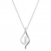 Colier perla naturala alba si cristale cu lantisor argint DiAmanti SK20477P-W_Necklace-G